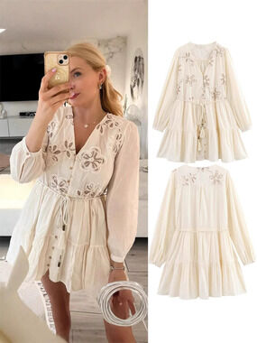 Spring Floral Embroidered Shirt Dress